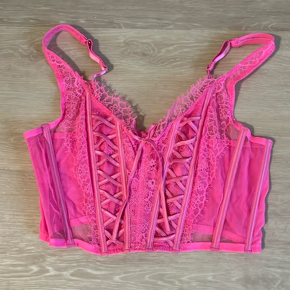 VS Hot Pink Lace Corset Bustier Bra